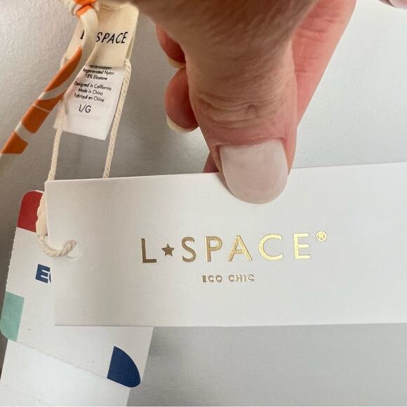 NWT l*space Aspen Bikini Top Tesselation Orange White sz L Triangle Adjustable - Picture 6 of 9